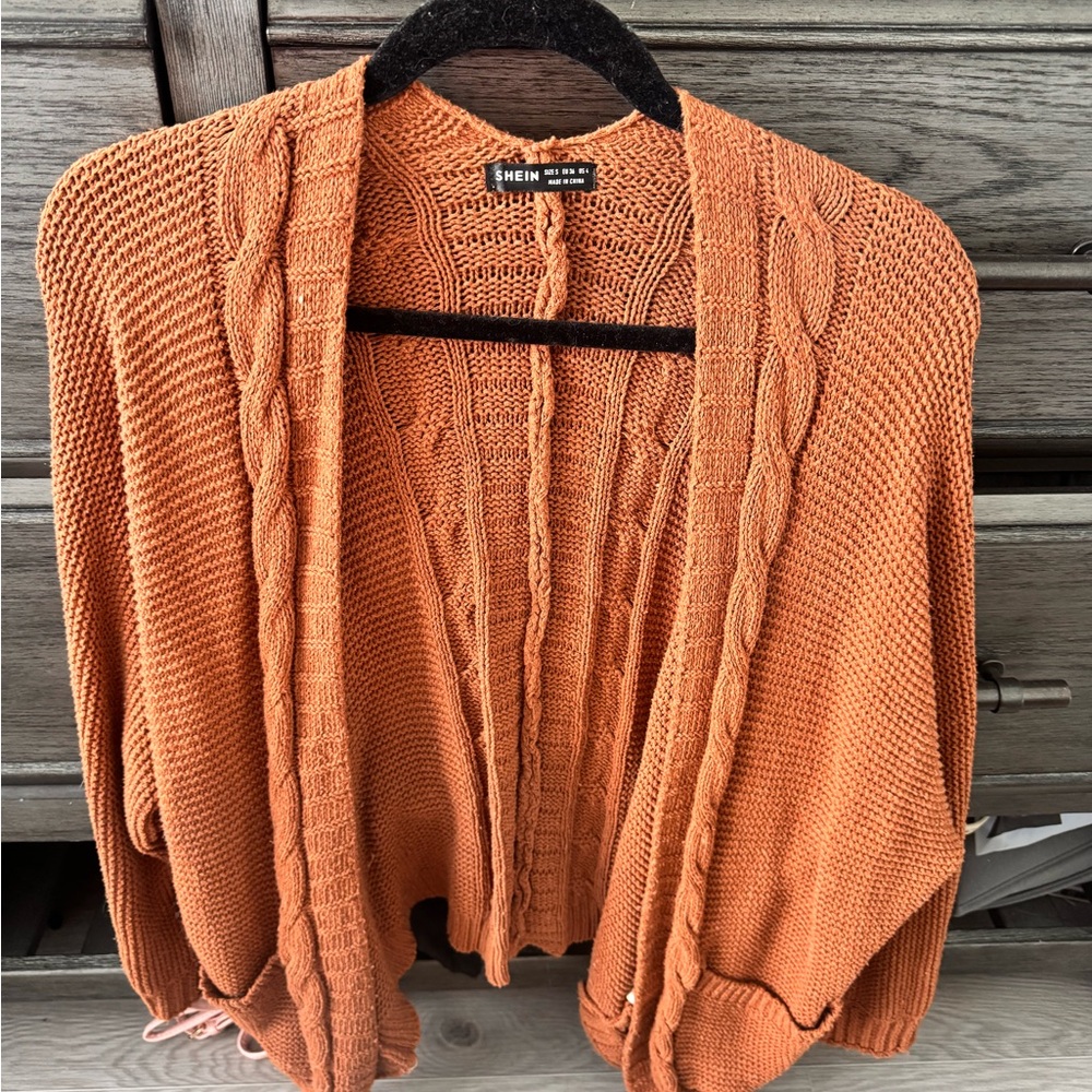 SHEIN Women's Rust Cable Knit Cardigan
